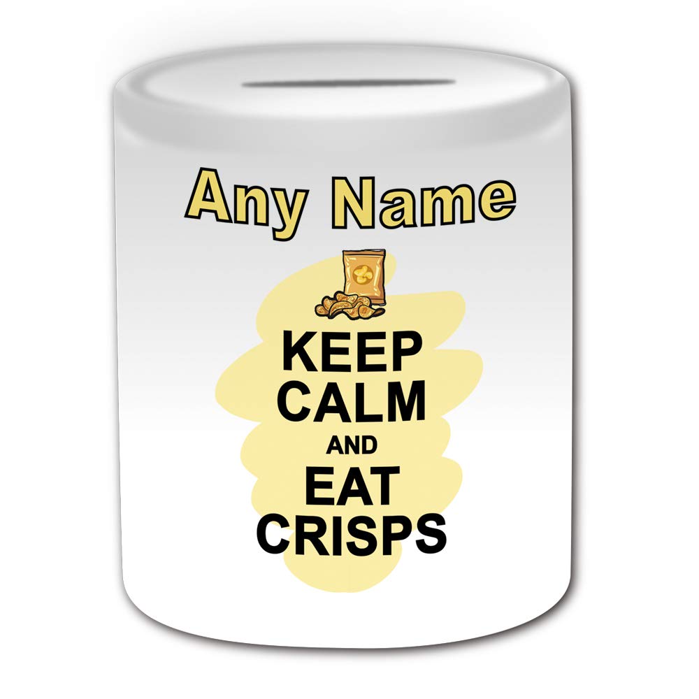 Salvadanaio personalizzabile con scritta Keep Calm Eat Fried Egg (design alimentare), bianco, con qualsiasi nome, messaggio, salvadanaio, per portare con sé poster per feste, dieta, snack, torte