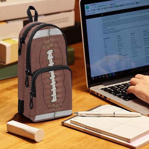 Image of ZAZYXTJ American Football Standing Large Capacity Pencil Case 3 Compartment Pen Pouch Storage Canvas Makeup Bag for School Office Teen Girl Boy Men Women