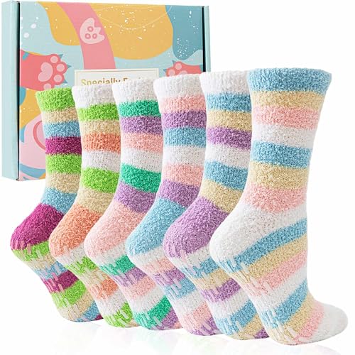 HapiLeap Fluffy Slipper Socks For Women and Girl Warm Thick Cosy Fuzzy Socks Grips Winter Hospital Home Bed Sleeping Non Slip Socks (Series E)