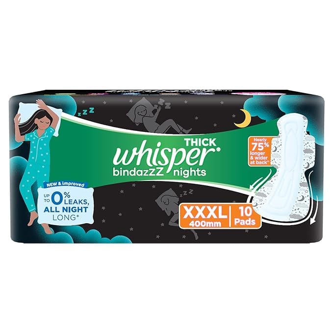 Whisper Bindazzz Night Sanitary Pads|10 Thick Pads|XXXL|upto 0% Leaks|Suitable for Heavy Flow|75% Longer & Wider back (B0D8VJPZJR) Amazon Price History, Amazon Price Tracker