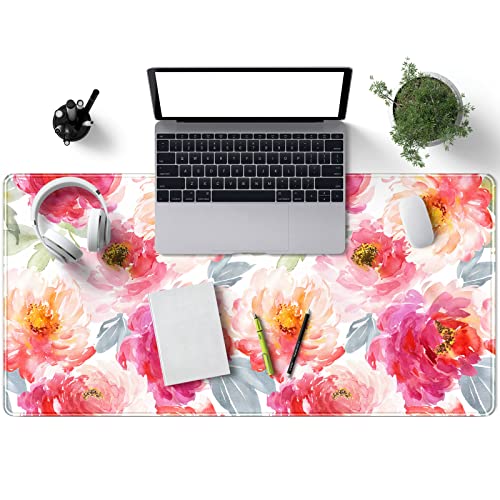 Large Kawaii Pink Desk Mat Gaming Flowers Xxl Mouse Pad Extended Long Cute Mousepad Computer Laptop Keyboard Mouse Mat Non Slip Rubber Floral Desk Pad Desk Decor Accessories For Women (31.5X15.7 In) #TOP6