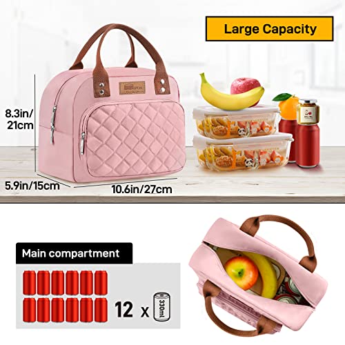 HOMESPON Insulated Lunch Bag for Women Men Work Adult Cool Bag Lunch Box Container Ladies Lunch Tote (Pink) - Image 3
