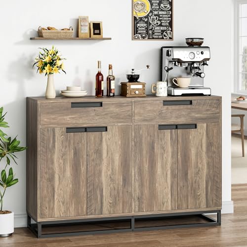 GarveeHome Sideboard Buffet Cabinet, 55" Large Kitchen Accent Modern Storage Cabinet with 2 Drawers and 4 Doors, Coffee Bar Buffet Table for Kitchen, Dining Room (Vintage)