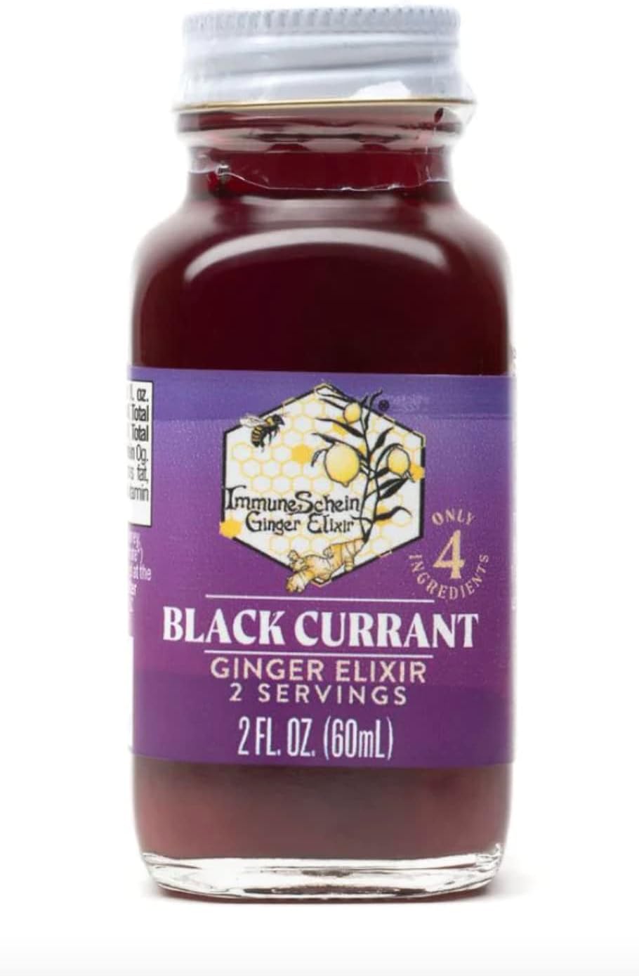 ImmuneSchein Black Currant Ginger Elixir Shots - Only 4 Real Food Ingredients, No Water, Vinegar or Preservatives: Handcrafted from Organic Ginger Roots & Black Currant (2 fl oz, 12 Pack)