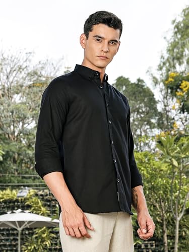 Image of Thomas Scott Men's | Linen Blend | Solid | Premium Cotton Linen Blend | Full Sleeve | Casual Shirt for Men