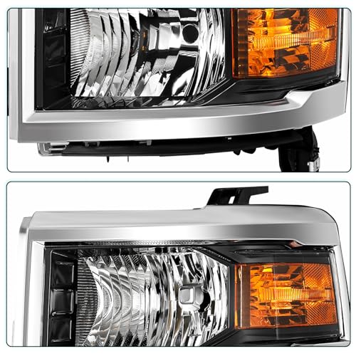 Image of TUSDAR Upgraded Lens Headlights Assembly Fit for 2014 2015 Chevy Silverado 1500 Pickup Truck OE Style Halogen Headlamps Replacement Chrome Housing /Driver & Passenger Side w /Bulbs