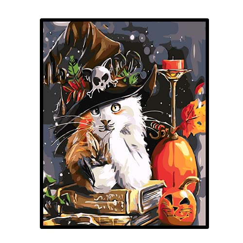 Welcome Dvghok Store Cat Paint by Numbers for Adult Kits Pumpkin Halloween DIY Painting Acrylic Animal Picture 16x20In White Portrait Kids Number