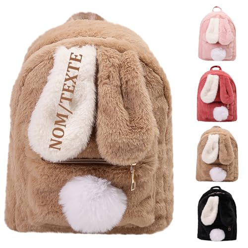 Guooyuuyu Sac Personnalisable Enfant, Sac a Dos Personnalisé Enfant Prenom, Sac à Dos Bebe Lapin en Peluche, Sac a Dos Enfants Fille Garcon, pour Maternelle...