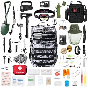 Professional Survival Gear Set – First Aid Kit and Large Camping Backpack, Camping Equipment for Adventure Outdoor Hiking Adventurers