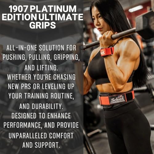 Schiek Sports Model 1907 Platinum Edition Ultimate Grips - 3 in 1 Weight Lifting Straps Wrist Wraps and Grip Pads - Secure Non Slip Control and Comfort for Strength Training (Red, Medium) by Schiek - Image 7