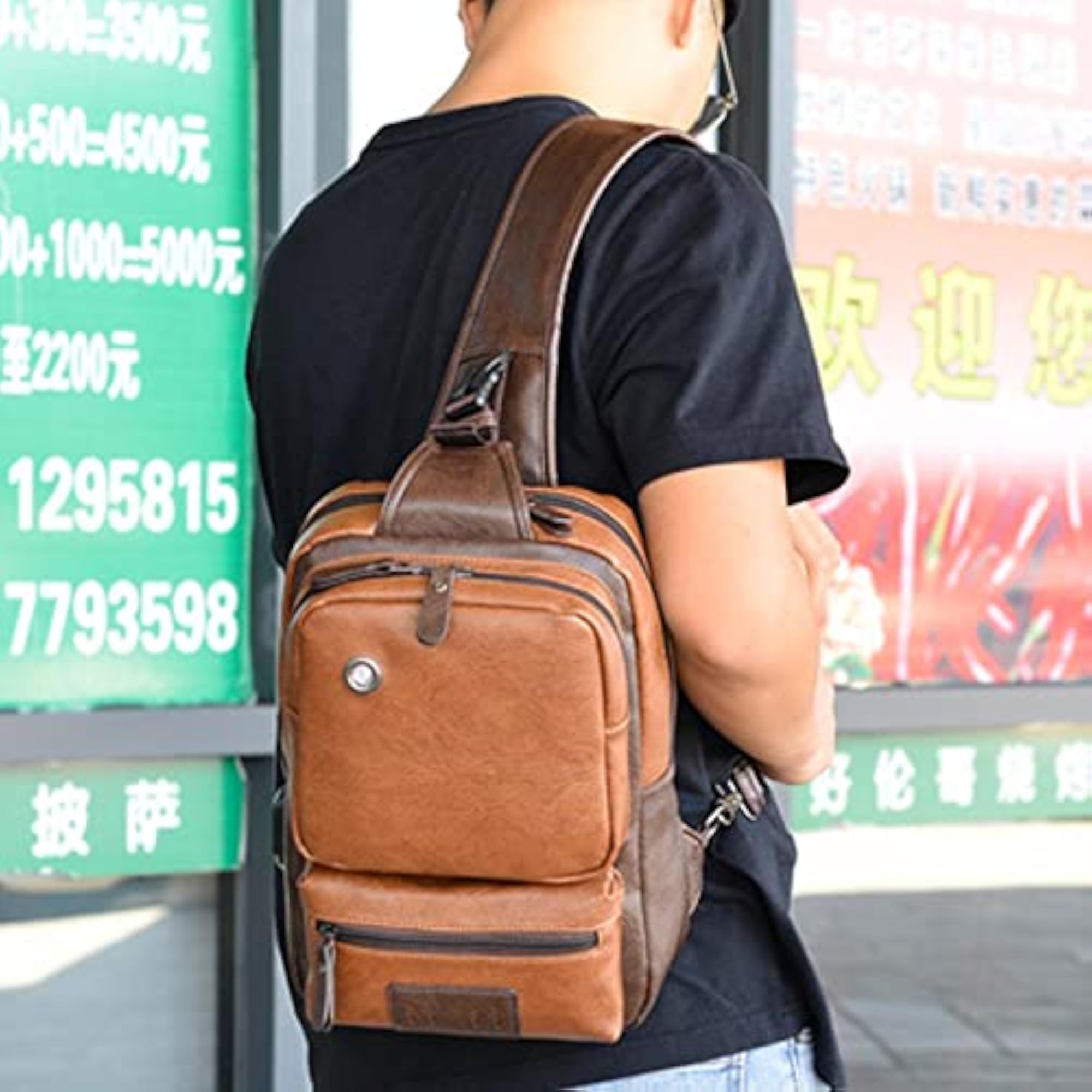 Men's Brown Sling Bag with USB Charging Port