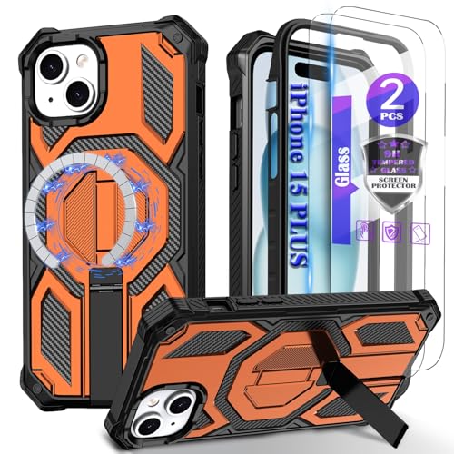YmhxcY Magnetic for iPhone 15 Plus Case with Kickstand-Orange