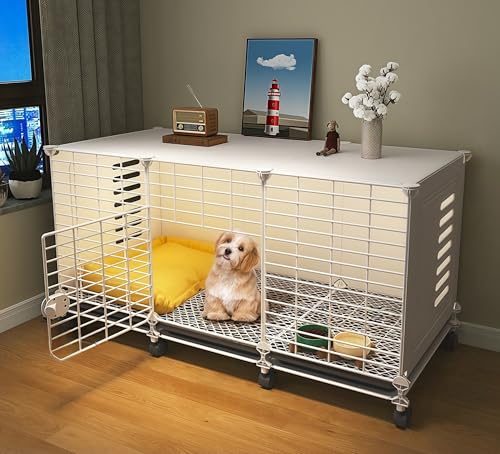 MissTiara Dog cage for small dogs indoor dog kennel and toilet Perfect for Pet Lovers in Compact Spaces Size: 109 * 37 * 57 (White)