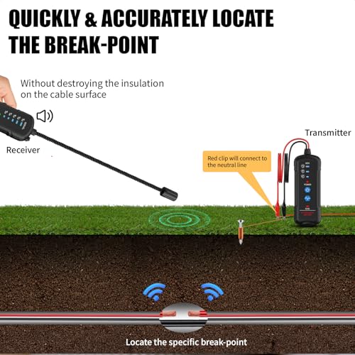 Image of Underground Wire Locator, Circuit Breaker Finder with Earphones, Broken Wire Detector- Electrical Wire Tracer for Buried Cables, Pet Fence Broken Wire Locator, 2M Detection Depth & 1100mAh Battery