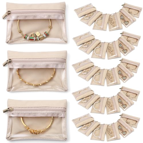 Vlando 33 Pcs Travel Jewelry Case Velvet Jewelry Pouch with Zipper Clear Travel Jewelry Bag Jewelry Travel Organizer for Travel Business Trip Mother's