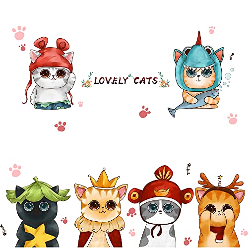 Rw-9102 Lovely Cats Wall Decals Cartoon 6 Cats Wall Stickers Playful Cat Paws Poster Mural Diy Removable Kitty Flowers Fish Animals Wall Decor For Kids Bedroom Living Room Nursery Playroom #TOP7