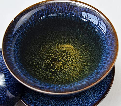 Image of Liang baobao Porcelain Gaiwan 6oz Teacup Color Glazed Cups Tureen Chinese Sancai Cover Bowl Lip Saucer Set (Blue)
