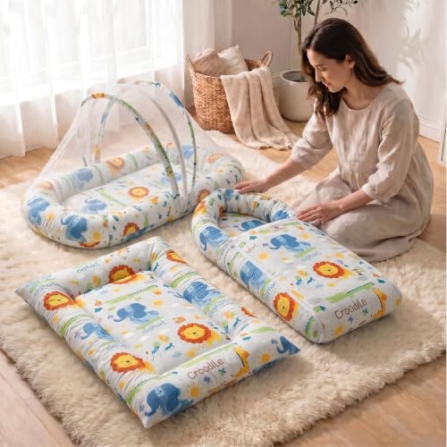 Image of StarAndDaisy Baby Mosquito Net with Mattress and Sleeping Bag, Foldable Mosquito Net Bed with Breathable Mesh, Portable Baby Bedding Set for Newborn