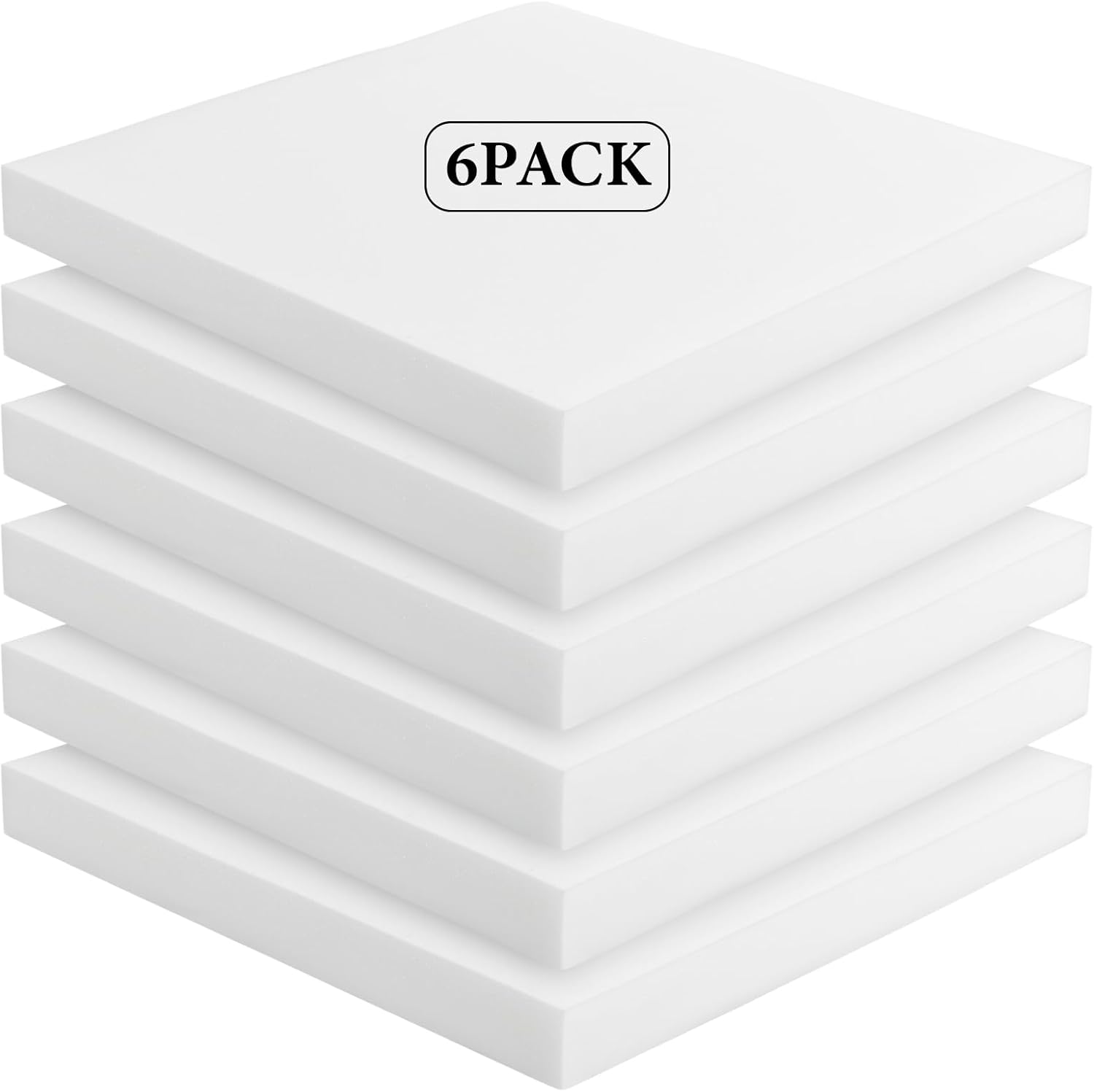 FUANGUI 6 Pack 20'' x 20'' x 2'' High Density Upholstery Foam Cushion Replacement, DIY Chair Cushion Square Foam Papding for Dining Chairs, Wheelchair, Armchair