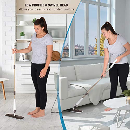 Spray Mop Floor Cleaning - Ideal for Tile, Hardwood & Stone Floors - Wet, Dry & Dust Mopping Cleaner - Absorbent Microfiber Pad Cloth - Quality Spraying Nozzle - Innovative Slim Design Concealed Tank