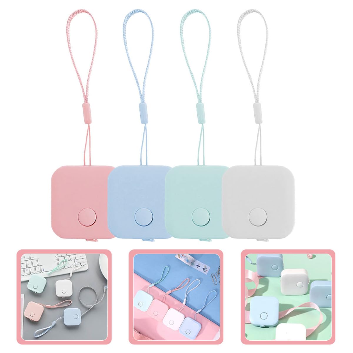 4pcs Portable Automatic Retractable Tailor Measuring Tape, 1.5m Soft Cloth Tape Measure with Lanyard, Metric Imperial for Body Measurement and Sewing Crafts (Green, Pink, White,