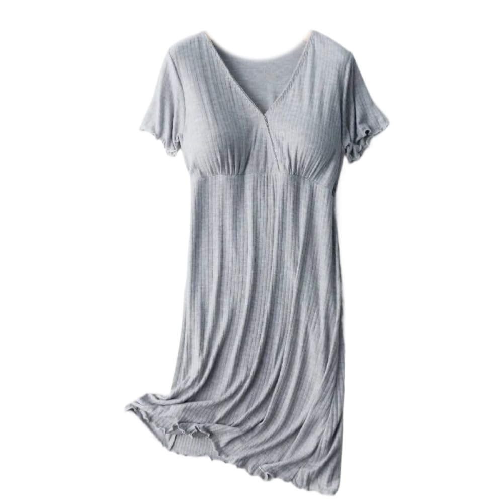 Camicia da Notte Donna - Abito Estivo da Donna con Scollo A V A Maniche Corte Abito in Cotone alla Moda Pigiama Homewear Camicia da Notte Estiva