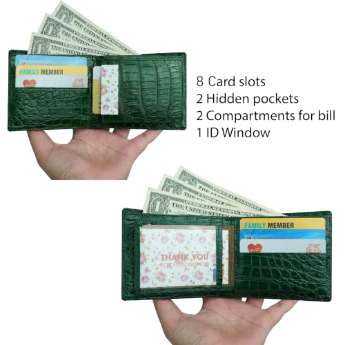 Image of Green Exotic Double Side Leather Bifold Wallet Men, RFID Blocking Wallet