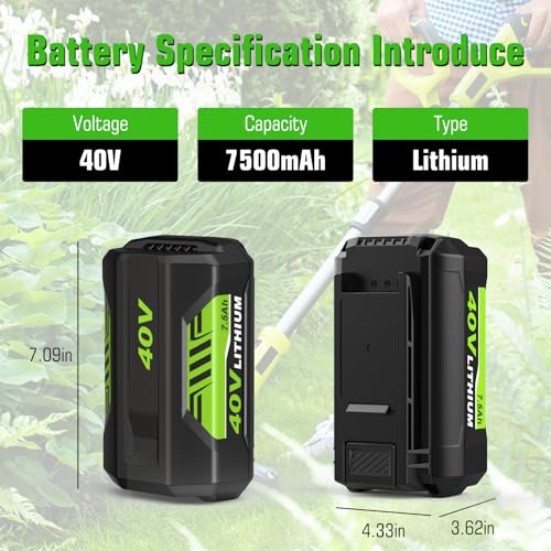 Image of 2Pack 7500mAh Batteries and OP401 Charger Replacement for Ryobi 40V Battery and Charger Compatible with Ryobi 40Volt Battery OP40261 OP40404 OP40501 OP40602 OP4075A Power Tools