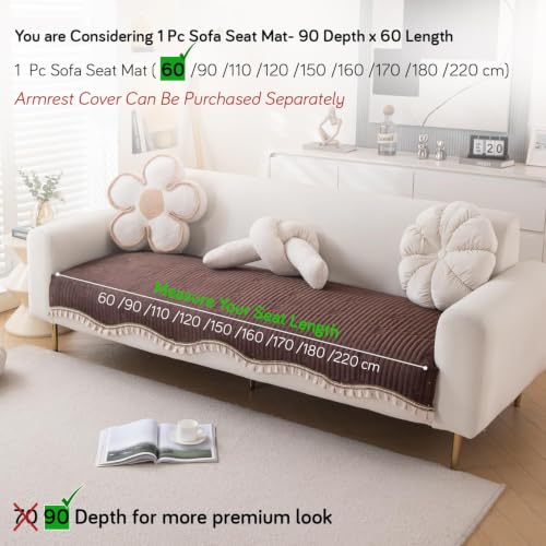 Image of HOKIPO Premium Dutch Velvet Sofa Cover Mat with Frill | Make Your Own Sofa Cover Set, Mat Length 90(D) x 60(L) cm, Rich Chocolate (NEW-AR-5733-CHOC)