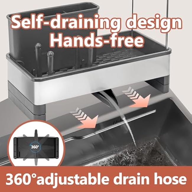 Kitchen Sink Caddy, Sponge Holder for Kitchen Sink,Dish Sponge Holder,Stainless Steel Sink Caddy,Soap Dispenser Kitchen Organizers Storage (Black)