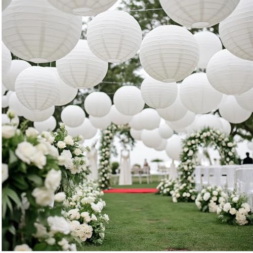 Image of Chinese Paper Lanterns - Pack of 10, 10-Inch White Hanging Lights for Birthday Party Decorations, Ceiling Decor, Rainbow Classroom, Wedding, and Home Party