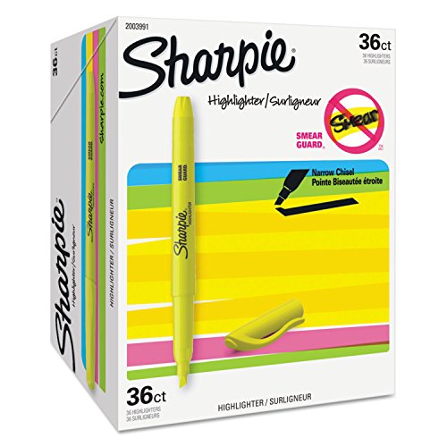 Image of Sharpie Pocket Highlighters, Fluorescent Yellow, Smear-Resistant, Chisel Tip, 36 Count - Classroom, Back to School Essentials, Teacher Supplies