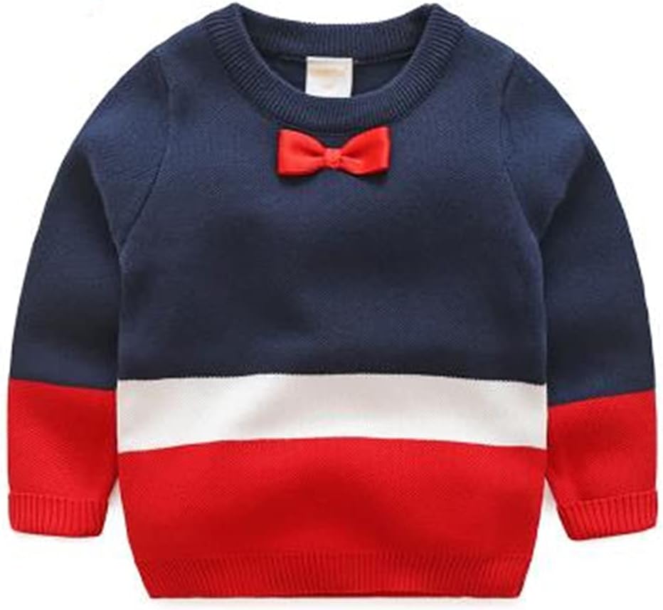 HEYDHSDC Boys 2021 Autumn Spring O-Neck Knitted School Bow Striped Long Sleeve Sweaters