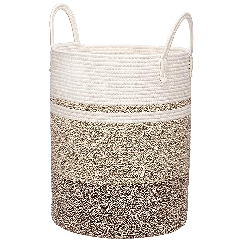 Ajiteogy Cesta de Cuerda de Algodón D38 x H50cm - Cestos para la Colada - Cesta Ropa Sucia Mimbre - Para guardar la ropa sucia o los juguetes del bebé