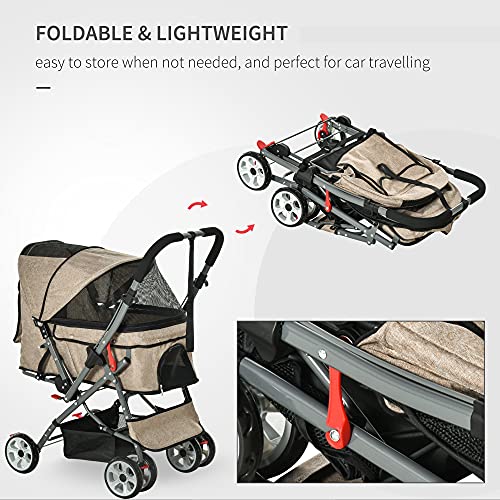 PawHut Travel Pet Stroller for Dogs, Cats, One-Click Fold Jogger Pushchair with Swivel Wheels, Brakes, Basket Storage… - Image 5