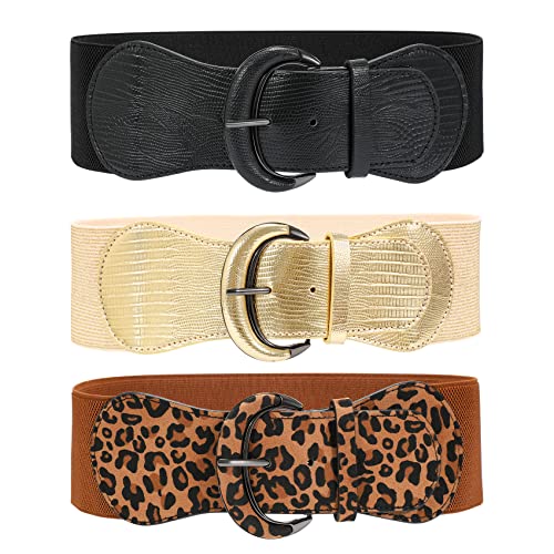 Image of WHIPPY 3 Pack 4 Pack Women Wide Elastic Waist Belt Vintage Stretchy Belt Waistband for Ladies Dresses