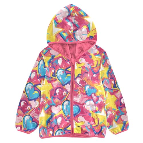 siphylline Graffiti Art - Sudadera con capucha y diseño de corazones y estrellas, con cremallera dulce, abrigos de invierno para niñas, forro de felpa, color rojo, ropa para bebé, niña, talla 3T