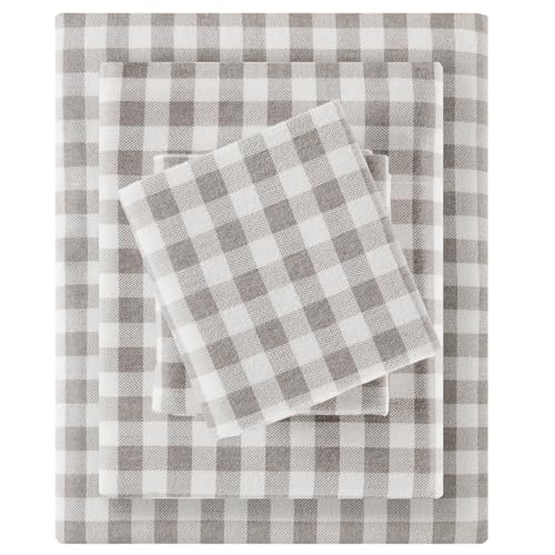 Sleep Philosophy True North 100% Cotton Flannel Sheets Cal King, Cozy Flannel Sheet Set Brushed for Extra Softness, Heavyweight Novelty Print Warm Flannel Bedding Set, Gray Herringbone Check 4 Piece