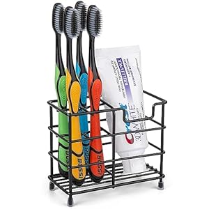 Toothbrush Holder for Bathrooms, Stainless Steel Bathroom Black Toothbrush and Toothpaste Holder