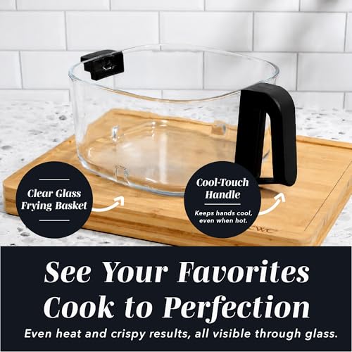 COOK WITH COLOR 1400W 5.5Qt Digital Kitchen Air Fryer with Glass Basket, 8 Presets Healthy Cooking Options, Bake, Fry, Reheat, 60-Min Timer, Adjustable Temperature Control 175°F–400°F, Black by COOK WITH COLOR - Used condition - Image 5