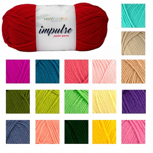 Image of WOAFashions Impulse Hand Knitting & Crochet Yarn, Premium Acrylic, 4 : Medium (Red) (2x100gms / 3.5oz / 200mtr / 218yds)