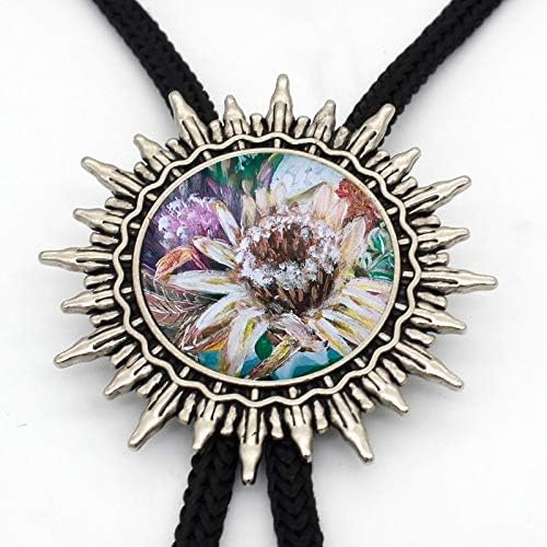 Dried Flowers Painting Bolo Tie Trendy Vintage Dried Flowers Painting Slide Glass Dome Western Neck Tie