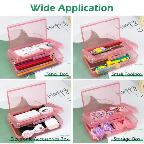Image of 6 Pack Double Layer Hard Pencil Cases, Plastic Translucent Pencil Box with Snap-Tight Lid for Pens, Pencils, School, Stylish Office Supplies Storage Organizer Box (Multi-color)