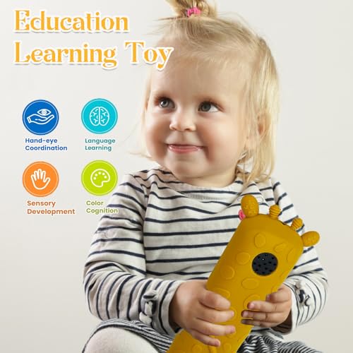 Image of Soft Silicone Musical Teething Toys for Toddlers, Babies, Boys, Girls, 6-12 Months Baby Remote Control Shape Molar Teether Chew Toys Set Gift (Giraffe)