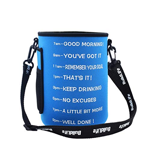 BuildLife Gallon Water Bottle Sleeve with Time Marker for Measuring Your H2O Intake(1 Gallon,Blue Sleeve)