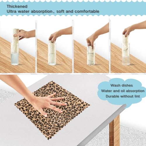 WDdZzyy Küchenhandtücher und Geschirrtücher aus Mikrofaser, saugfähig, wiederverwendbar, Motiv: Leopardenmuster, Braun, 6 Stück