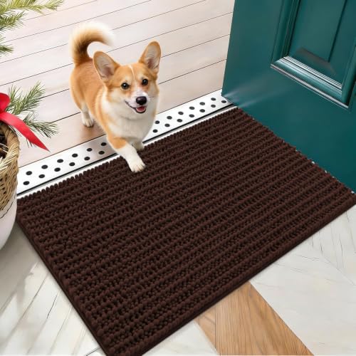 Image of OLANLY Dog Door Mat for Muddy Paws 24x16, Ultra-Absorbent Chenille Mud Mat