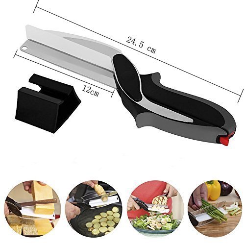Kabi multifuncional cocina Chopper 2 en 1 cuchillo de cocina Tijeras Grinder 2 en 1 tabla de cortar y cuchillo de cocina Tijeras de corte Reemplazar sus cuchillos de cocina y la tabla de cortar (Negro)