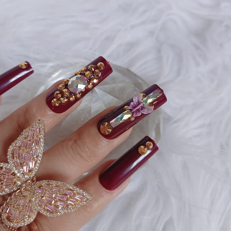 Miniatura 5 de ZYBUXY 24 piezas de joyería de diamantes de cristal para mujer uñas postizas a presión de color caqui uñas postizas medianas de aguja de cobertura