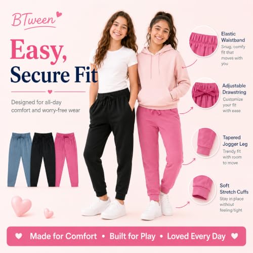 Image of BTween Girls 3 Pack Velour Jogger Pant Set Solid, Tie Dye or Camo Sweatpants for Girls